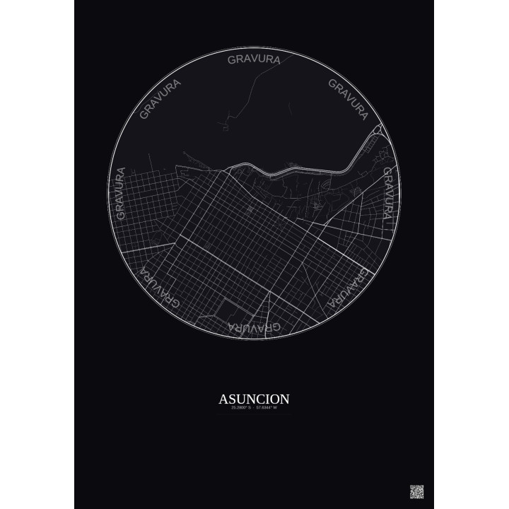 Asuncion City Map Poster 2.5km | Gravura – Dark background