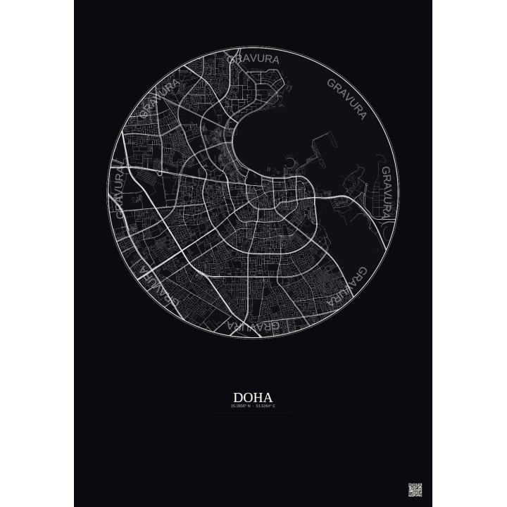 Affiche Doha – Poster carte de ville 6km | Gravura – Fond foncé