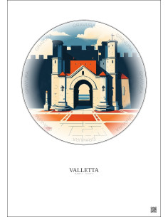Valletta Vintage Travel Poster – City Gate | Gravura – Light background