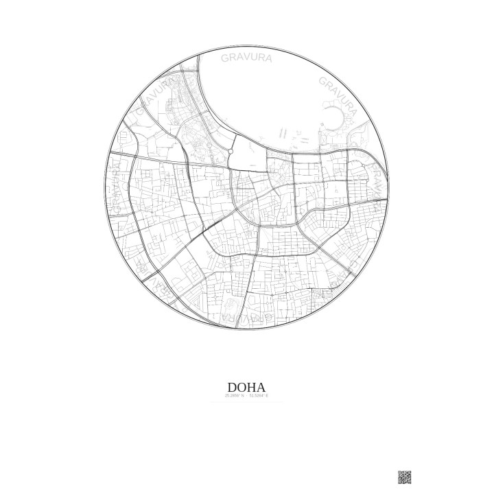 Affiche Doha – Poster carte de ville 2.5km | Gravura – Fond clair