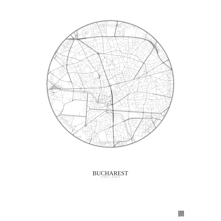 Bucharest City Map Poster 2.5km | Gravura – Light background