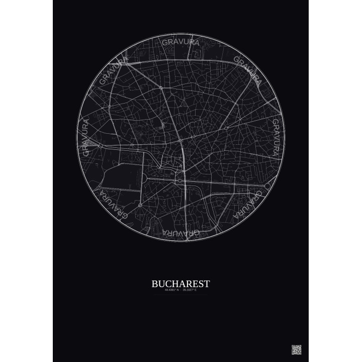 Affiche Bucharest – Poster carte de ville 2.5km | Gravura – Fond foncé