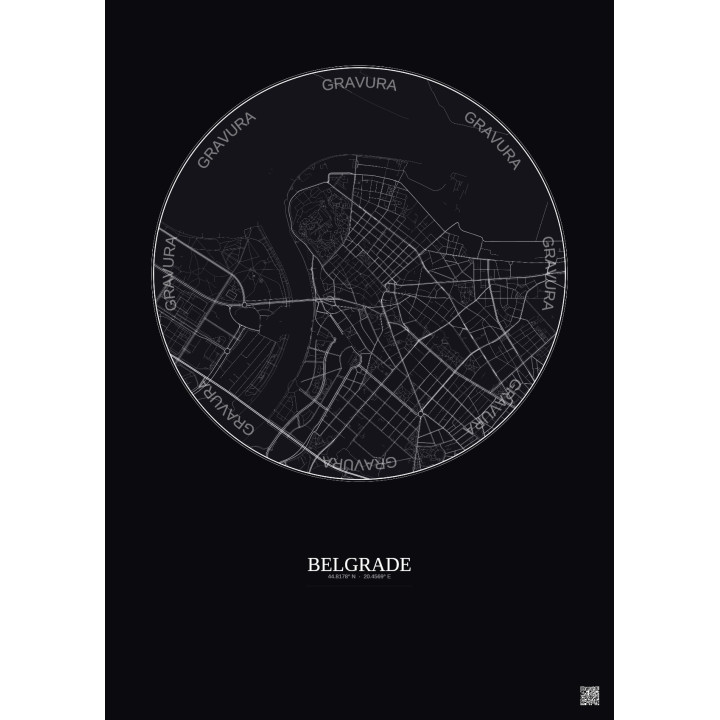 Affiche Belgrade – Poster carte de ville 2.5km | Gravura – Fond foncé
