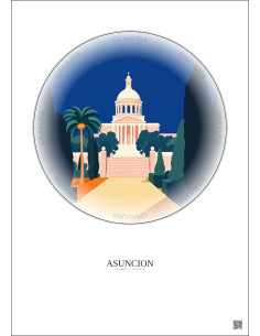 Asuncion Vintage Travel Poster – Most Iconic Landmark Of Asuncion | Gravura – Light background 2