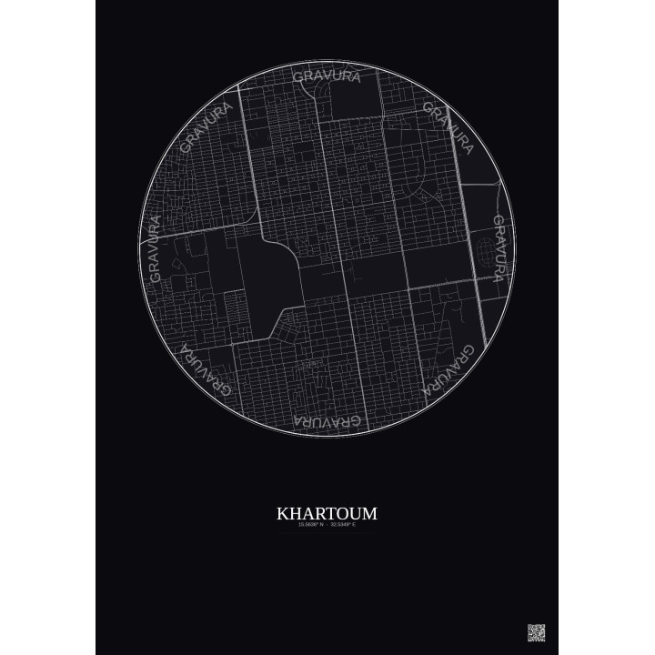 Affiche Khartoum – Poster carte de ville 2.5km | Gravura – Fond foncé
