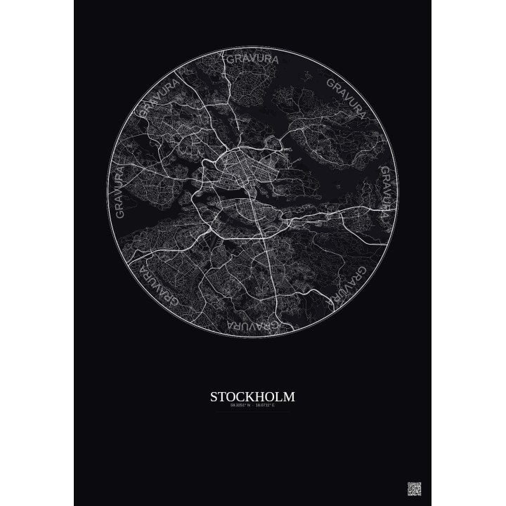 Affiche Stockholm – Poster carte de ville 10km | Gravura – Fond foncé