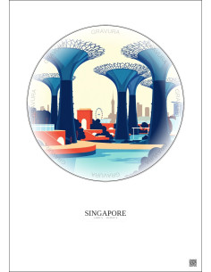 Singapore Vintage Travel Poster – Gardens By The Bay | Gravura – Light background 2