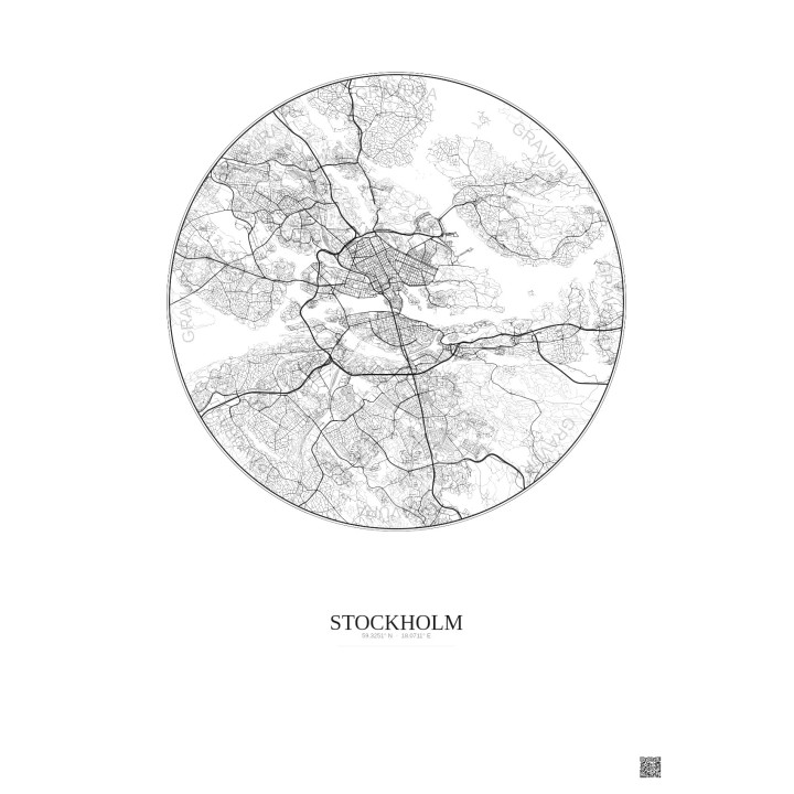 Affiche Stockholm – Poster carte de ville 10km | Gravura – Fond clair