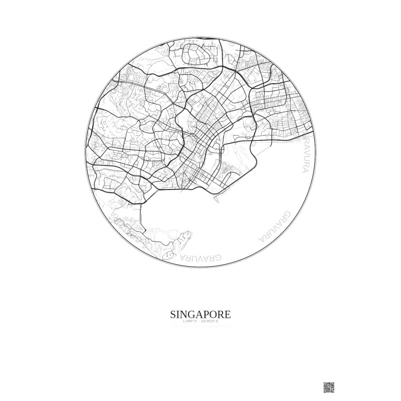 Affiche Singapore – Poster carte de ville 6km | Gravura – Fond clair