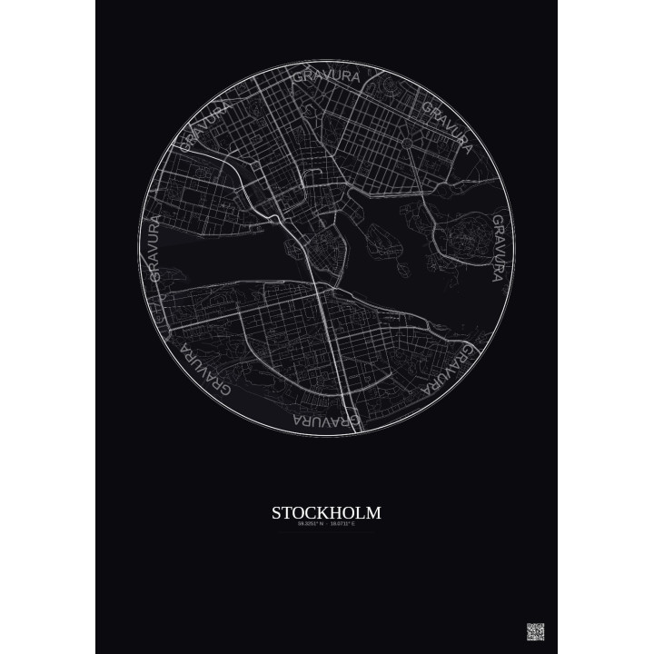 Affiche Stockholm – Poster carte de ville 2.5km | Gravura – Fond foncé