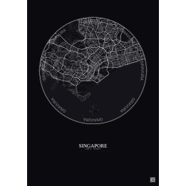 Affiche Singapore – Poster carte de ville 10km | Gravura – Fond foncé