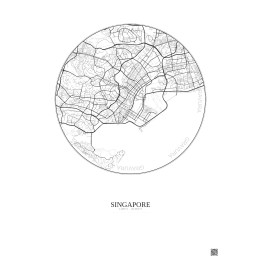 Affiche Singapore – Poster carte de ville 6km | Gravura – Fond clair