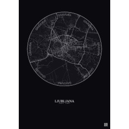 Affiche Ljubljana – Poster carte de ville 10km | Gravura – Fond foncé