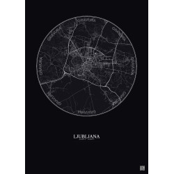 Affiche Ljubljana – Poster carte de ville 10km | Gravura – Fond foncé