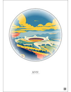 Kyiv Vintage Travel Poster – Olimpiyskiy National Sports Complex | Gravura – Light background 2