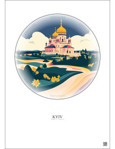 Kyiv Vintage Travel Poster – Saint Sophia Cathedral | Gravura – Light background 2