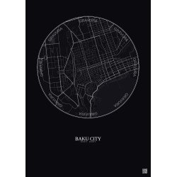 Affiche Baku City – Poster carte de ville 2.5km | Gravura – Fond foncé