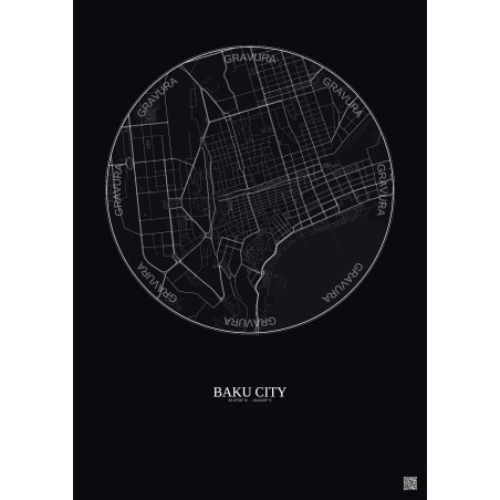 Affiche Baku City – Poster carte de ville 2.5km | Gravura – Fond foncé