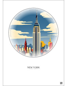 Affiche New York – Poster illustration vintage – Empire State Building | Gravura – Fond clair 2