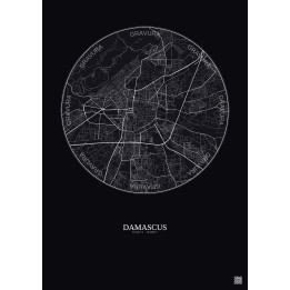 Damascus City Map Poster 6km | Gravura – Dark background