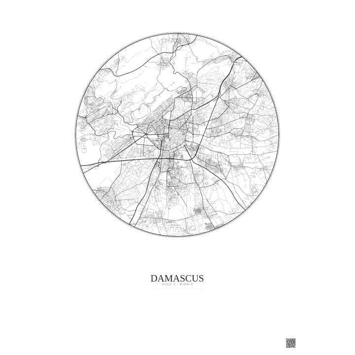 Damascus City Map Poster 10km | Gravura – Light background
