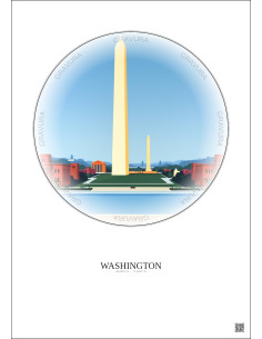 Washington Vintage Travel Poster – Most Iconic Landmark Of Washington | Gravura – Light background 2