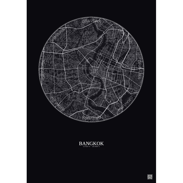 Bangkok City Map Poster 10km | Gravura – Dark background