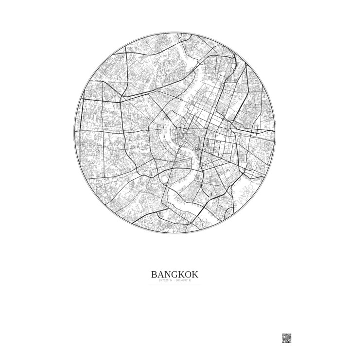 Bangkok City Map Poster 10km | Gravura – Light background
