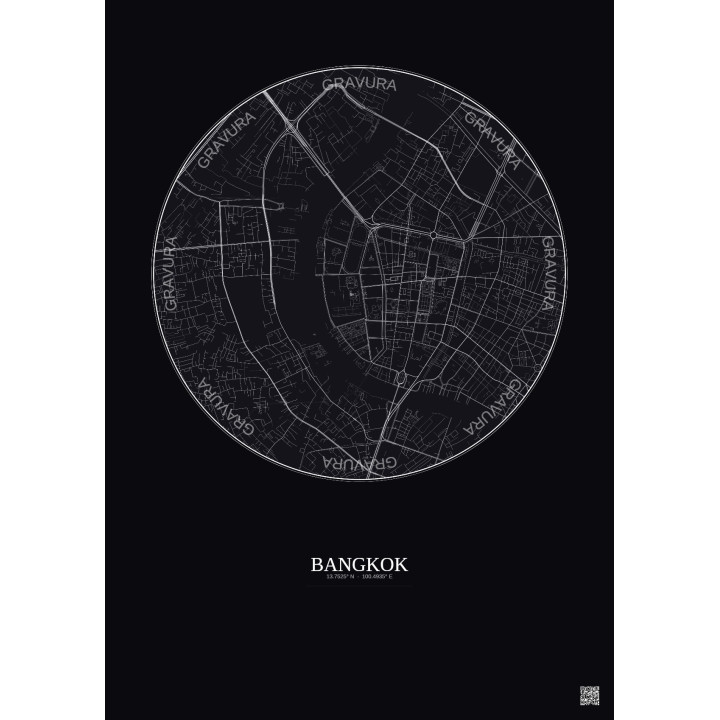 Affiche Bangkok – Poster carte de ville 2.5km | Gravura – Fond foncé
