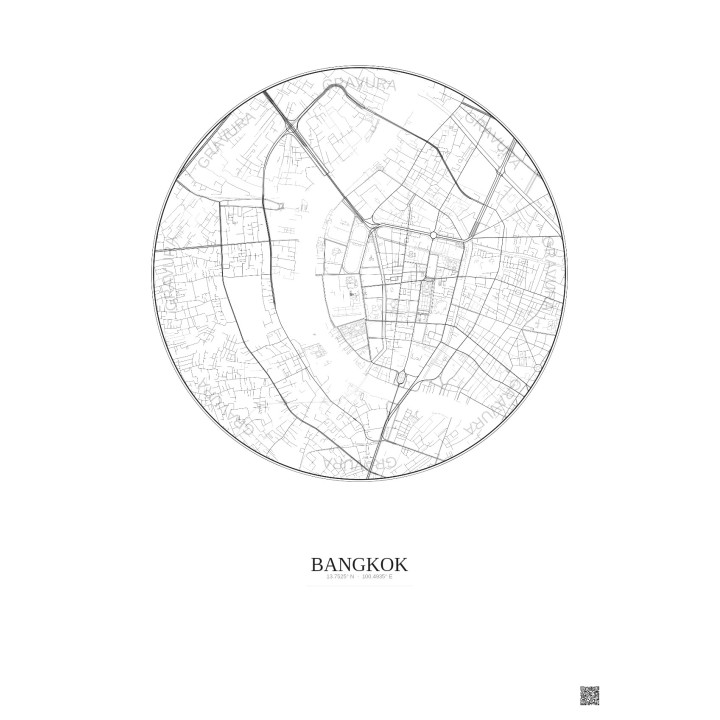 Affiche Bangkok – Poster carte de ville 2.5km | Gravura – Fond clair