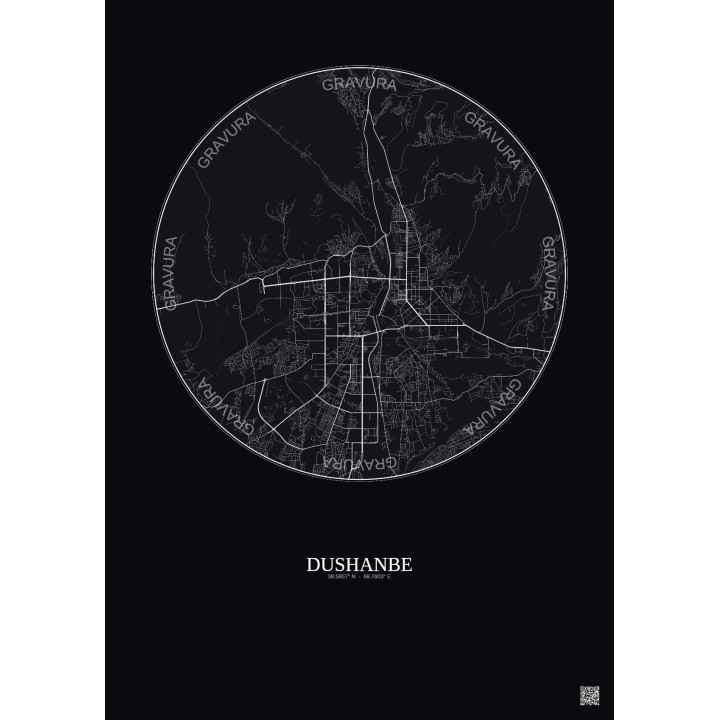 Affiche Dushanbe – Poster carte de ville 10km | Gravura – Fond foncé