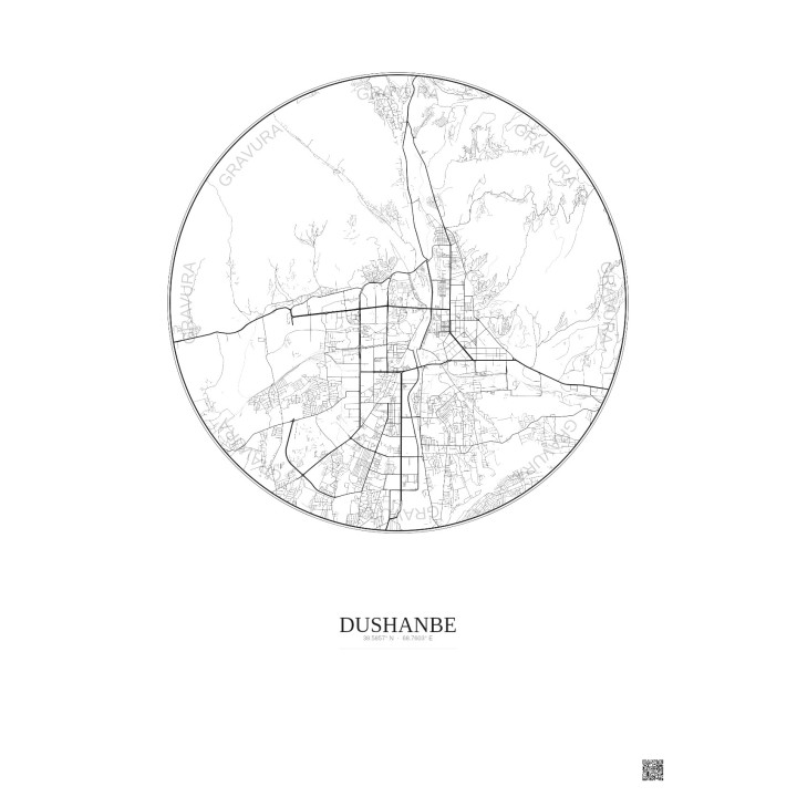 Affiche Dushanbe – Poster carte de ville 10km | Gravura – Fond clair