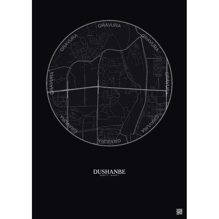 Affiche Dushanbe – Poster carte de ville 2.5km | Gravura – Fond foncé