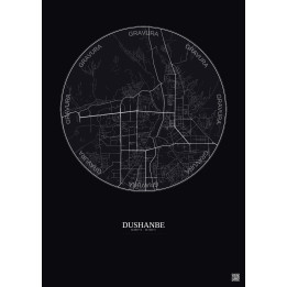Affiche Dushanbe – Poster carte de ville 6km | Gravura – Fond foncé