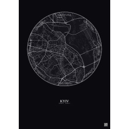 Affiche Kyiv – Poster carte de ville 6km | Gravura – Fond foncé