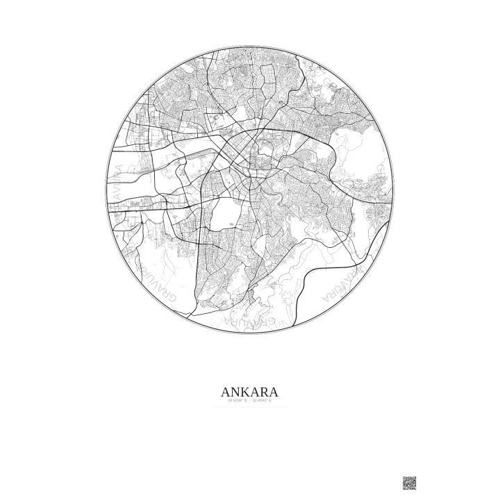 Ankara City Map Poster 10km | Gravura – Light background