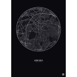 Ankara City Map Poster 6km | Gravura – Dark background