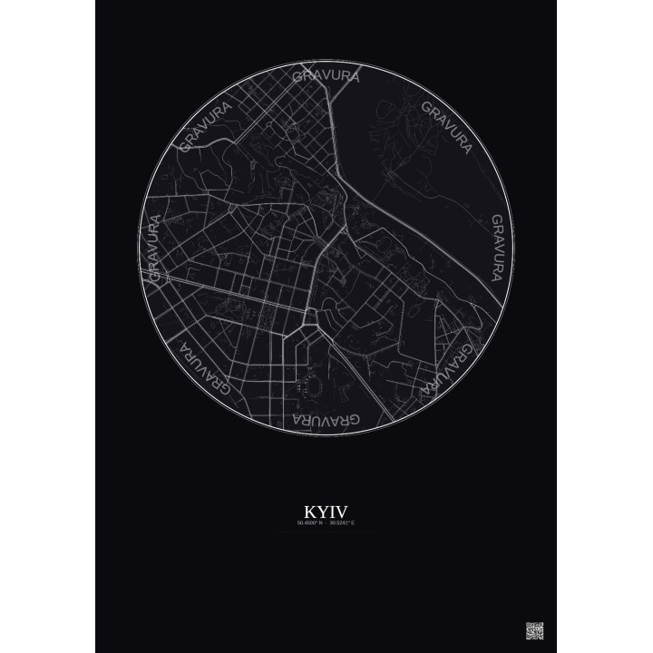 Affiche Kyiv – Poster carte de ville 2.5km | Gravura – Fond foncé