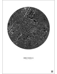 Affiche Brussels – Poster vue satellite 2.5km N&B | Gravura – Fond clair 2