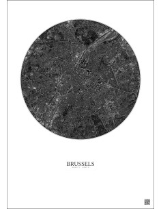 Affiche Brussels – Poster vue satellite 6km N&B | Gravura – Fond clair 2