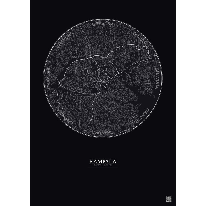 Affiche Kampala – Poster carte de ville 10km | Gravura – Fond foncé