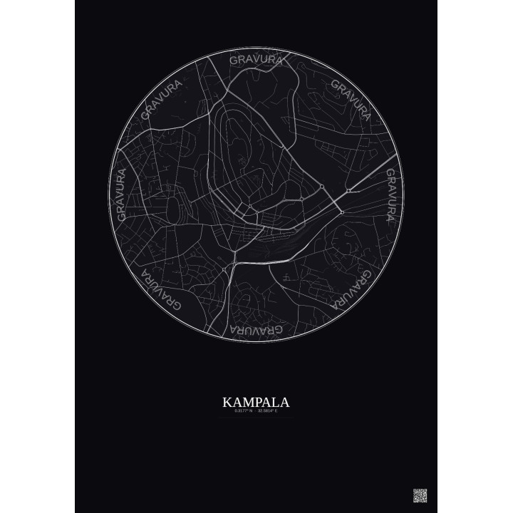 Kampala City Map Poster 2.5km | Gravura – Dark background
