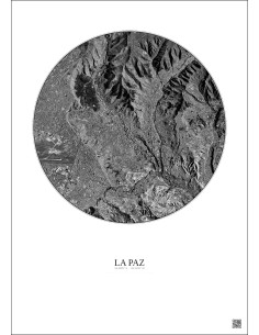 Affiche La Paz – Poster vue satellite 6km N&B | Gravura – Fond clair 2