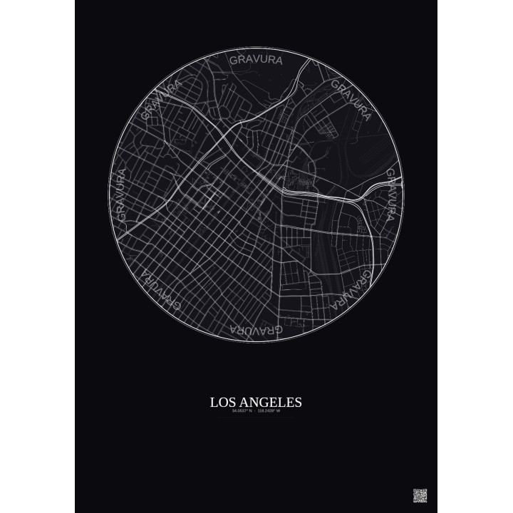 Affiche Los Angeles – Poster carte de ville 2.5km | Gravura – Fond foncé