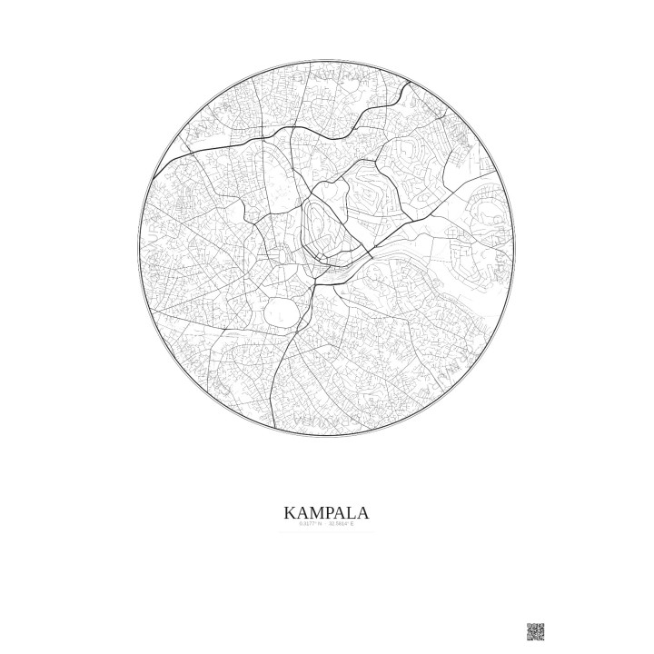 Affiche Kampala – Poster carte de ville 6km | Gravura – Fond clair