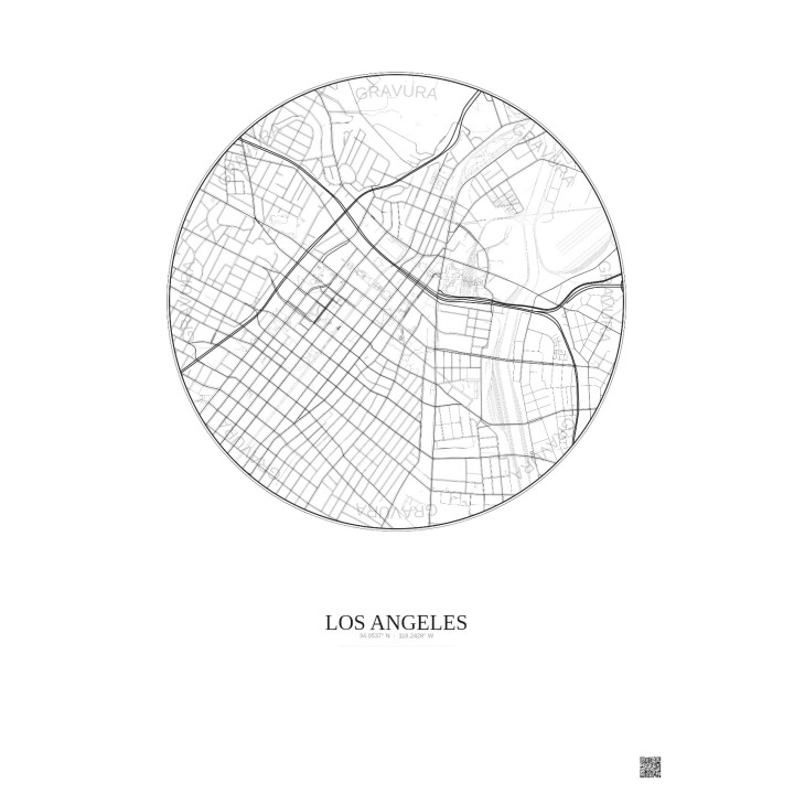 Affiche Los Angeles – Poster carte de ville 2.5km | Gravura – Fond clair