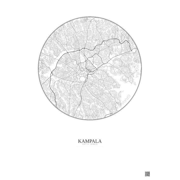 Affiche Kampala – Poster carte de ville 10km | Gravura – Fond clair