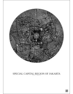 Affiche Special Capital Region Of Jakarta – Poster vue satellite 2.5km N&B | Gravura – Fond clair 2