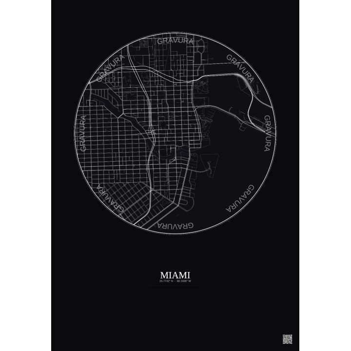 Affiche Miami – Poster carte de ville 2.5km | Gravura – Fond foncé
