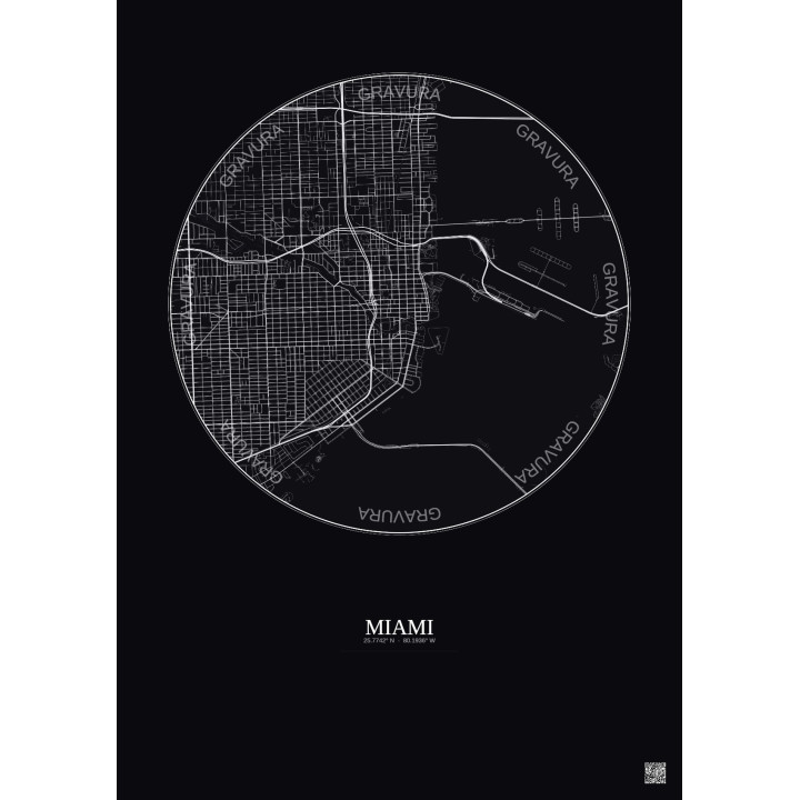 Affiche Miami – Poster carte de ville 5km | Gravura – Fond foncé